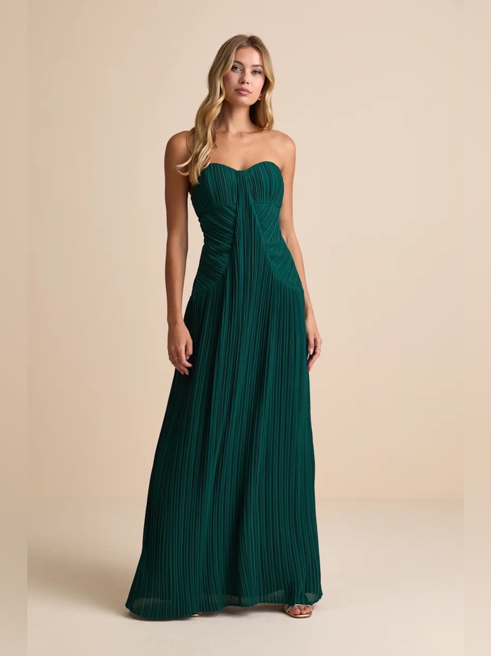 Lulus Narasha Emerald Green Pleated Strapless Maxi Dress medium NWT